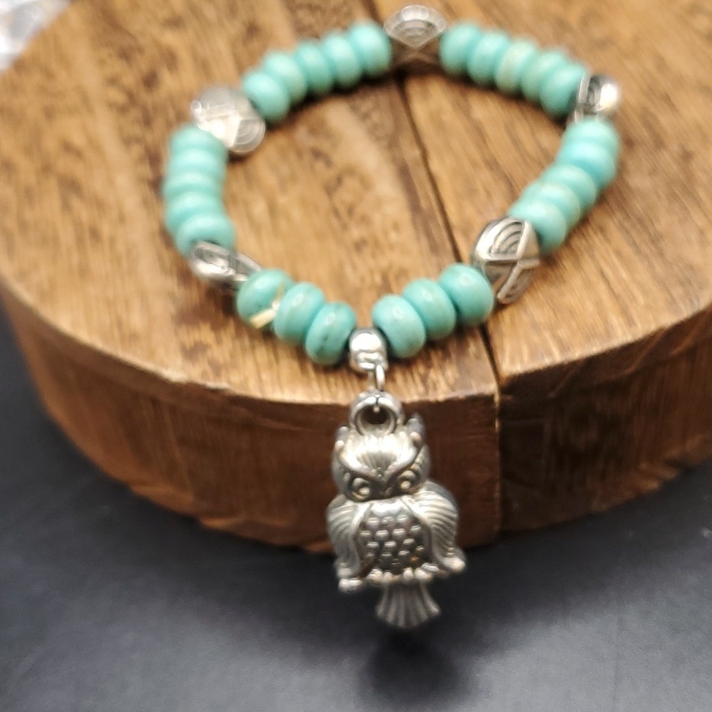 Southwestern midnight owl B2030 turquoise beaded‎ bracelet